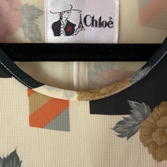 Vintage Chloe abstract print floral tunic mini dress pastel shift - Picture 6 of 8